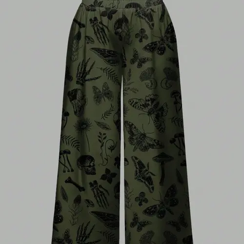 Gothic Plus Size Loose Woven Casual Streetwear Pants with Skull, Snake and Insect Patterns, Fashionable Casual Bottom for Women