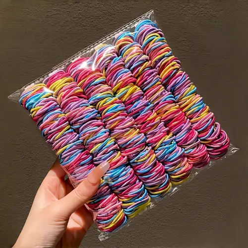 Kids' Fashion 500Pcs Polyester Casual Fashionable Hair Elastics - Colorful Seamless Tiny No-Snag Gentle Hair Ties for Girls' Braids, Ponytails, Everyday & Anniversary Use