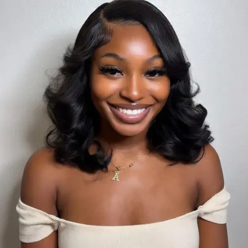 [New In 7x6 Wig] Menglle Hair Glueless 7X6 Lace Front Human Hair Shoulder Length Wavy Short Bob Wig Honey Blonde Highlight Blonde / Natural Black / Brown#tiktokshopbacktoschool
