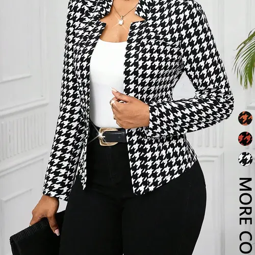 Women's Fall Winter Plaid Chic Style Jacket, Casual Fitted Sporty Outerwear Coat, Moderate Fabric, Open Front Design, Ladies Fashion Apparel, Stylish Jacket