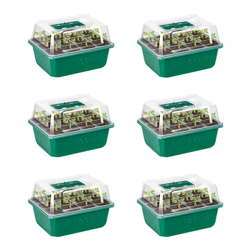 VIVOSUN 6/12-Pack Seed Starter Trays,Seed Starter Kit with Humidity Dome, Flat Reusable Plant Germination Trays with Drain Hole, Green Propagation Tray for Planting Seeds