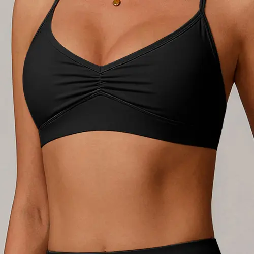 Women's Quick-Dry V-Neck Yoga Bra, Cross Back Ruched Sports Bras, Running Fitness Underwear, Comfortable and Breathable Workout Tops, Exercise Bra, Sporty Bra, Gym Sports Bra