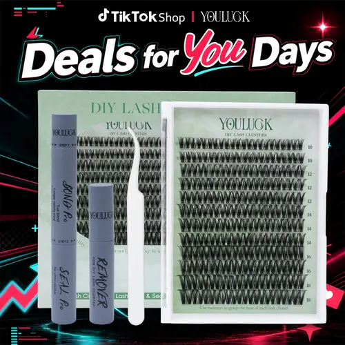 YOULUCK Velvet Touch 2.0 Gray Glue Cluster Lashes Kit - Waterproof, Lightweight, Natural Fluffy Individual Eyelash Extensions with Ultra-Thin Band, Bond Seal Remover, Ideal for Beginners (Makeup, DIY Lashes), Natural Lash Clusters,back to school
