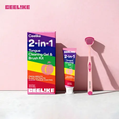 CEELIKE Tongue Cleaning Gel & Brush Kit, Gentle Cleaning Mouth Care Set for Daily Care, Fresh Breath, Complete Oral Health, 20G Antibacterial Cleanser, No
