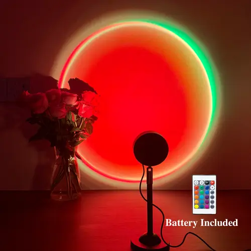RGB Rotating Sunset Lamp with Remote -180° Adjustable LED Projector Light  4 Modes USB Powered Portable Sunset Night Light for Photography Party Home Decor Gift for Women Men Christmas Gift Battery Included Sohochic