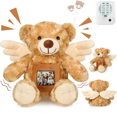 12 Inch Angel Remembrance Bear Plush Stuffed Animal with Recorder Soft Plush Animal Toy with a Picture Frame Grief Comfort Gift for Loss of loved ones Grandson Granddaughter Daughter Son Motehr Gift for Birthday Easter Mother's Day Gifts