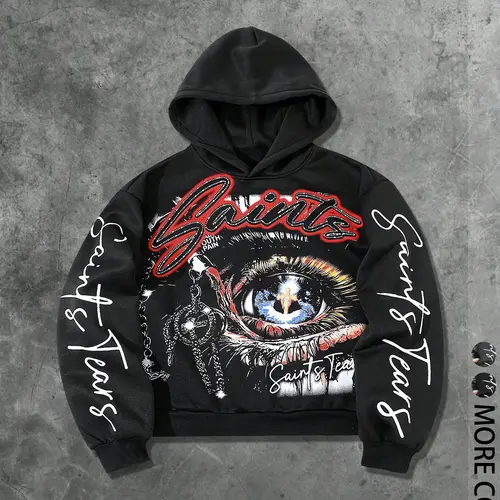 Unisex Graphic Oversized Hoodie with Eye Print, Fashion Streetwear Hip Hop Style, Casual Loose-Fit Sweatshirt, Print Hooded Sweatshirt, Hoodie for Fall & Winter