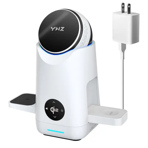 RESSONIC Minimalist Tech 3-in-1 Charging Station - Wireless Charger for iPhone 17/16/15/14/13/12 Pro Max, Samsung Smartphone/Cellphone, MagSafe-Compatible Electronic Mobile Devices, with Infrared Sensing Angle Adjustment, Docking Station Chargers