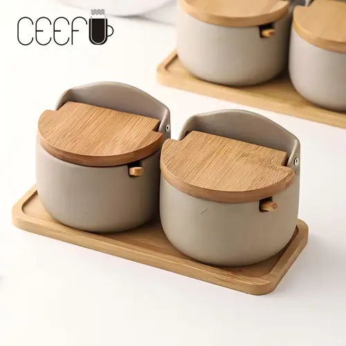 CEEFU Wabi-Sabi Ceramic Sugar Bowl & Spice Jar Set - Vintage High Porosity Pot, Flip Lid, Spoon, Antique-Ready Look, Wabi-Sabi Look Feels Quietly Elegant, Home Supplies, Kitchen Condiment Storage Canister, Ideal Wedding Gift
