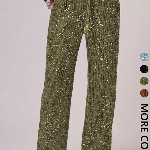 Women's Bohemian Style Beach Pants, Elegant Summer Sequined Long Trousers, Fashionable Holiday Wear, Ladies' Casual Fitted Womenswear, Chic Casual Trousers