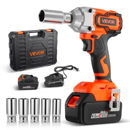 【Summerfinds】VEVOR 20V Cordless Impact Wrench, Tools and Gadgets for DIY Users, 280ft-lb Torque 3/8 Inch Brushless 20V Cordless Power Tool with 4Ah Batteries, Charger, 5 Sockets, Belt Clip for Car Tire, Truck Repairs
