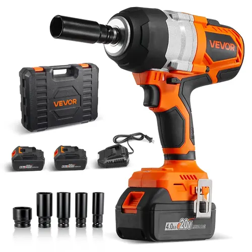 【BackToSchool】VEVOR Cordless Impact Wrench, 958.8 ft-lbs / 1300 N·m High Torque, 1/2 inch, 20V Electric Impact Wrench with Brushless Motor, 2 x 4Ah Batteries, Charger, 5 Sockets and Belt Clip, for Car Tire Truck,father'sdaygifts,car accessories