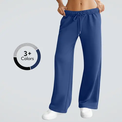 Dlooda Women's Wide Leg Sweatpants - Elastic Waisted, Drawstring, Basic Bottom with Pockets, Loose Fit, Cotton Polyester, Minimalist Design, Comfortable Machine Washable Pants for Daily Wear (3+ Colors)
