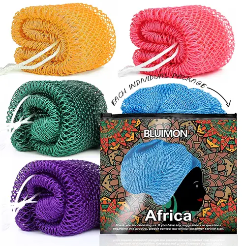 Family 4-Pack African Net Bath Sponge Bundle - Exfoliating Bath Tool, Foldable, Large Size, Whole Body Back Scrubber, Washing Machine Friendly Bathing Accessories for Women Daily Use