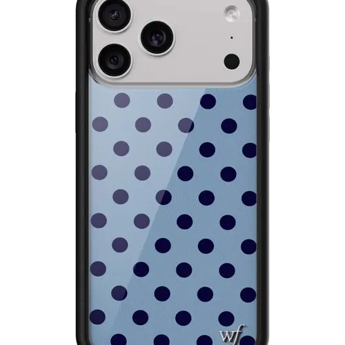Wildflower Cases Baby Blue Dark Navy Polka Dot Limited Edition Trendy Collab Custom Cellphone Case, Raised Durable Black Bumper Protector, Women's Owned Small Business Accessory, Cute Aesthetic Gift for Her