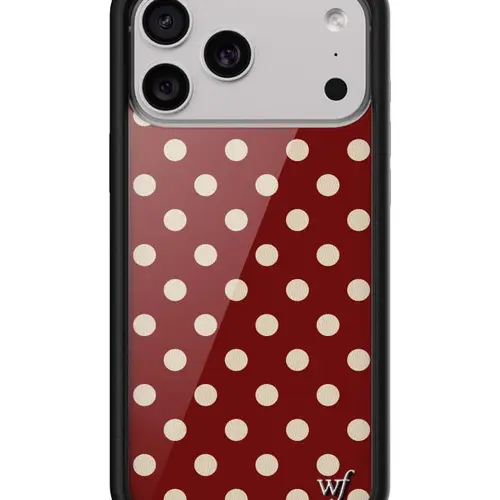 Wildflower Cases Limited Edition Trendy Collab Burgundy & Cream Polka Dot iPhone Case, Raised Black Protective Bumper, Women's Owned Small Business, Custom Handheld Smartphone Devices Accessory, Gift for Her