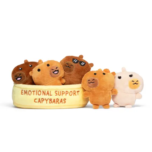 Emotional Support Capybaras by Relatable, Cuddly Stuffed Animals and Plushies Set, Small Gifts for Mom, Includes 5 Capybaras Plush Toys with Carrying Basket, Mother’s Day Gifts for Mom