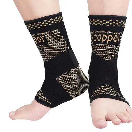 Unisex 2-Pack Copper-Infused Ankle Compression Brace Protective Gear - 3D Knit Copper Nylon Sleeves with Adjustable Strap, Stabilizer, Healthcare Support, Pain Relief, Odor Control, Breathable, Lightweight, Prop 65 Safe Fabric