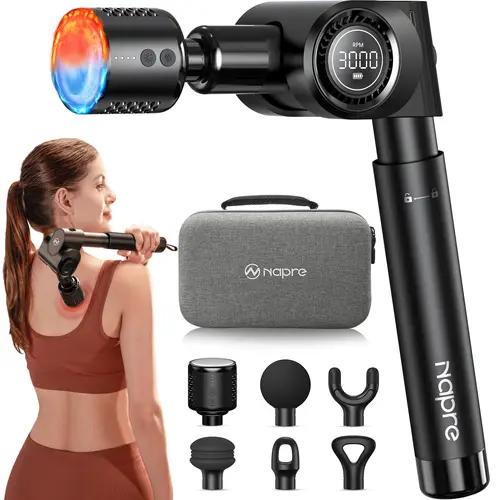 NAPRE Massage Gun with Heat and Cold Head,Deep Tissue Percussion Back Massager for Muscle/Neck/Body Pain Relief with Long Extension Retractable Handle,32-Speeds,Foldable with 5 Adjustable Angles, Perfect Gift, Summerwins,back to school,back to school haul