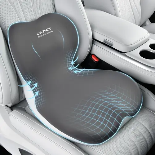 FLORICH Universal Seat Cushion & Lumbar Pillow for Car Owners, Memory Foam Pressure Relief Pads with Gel Massage Dots, Integrated Design for Driving & Office Chairs (Pink/Black/Gray)
