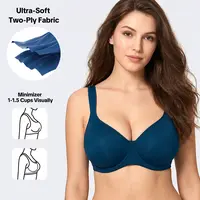 HSIA Joan Comfortzone Unlined Plus Size Full Coverage Underwire Support Minimizer Bra Reduces 1 to 1.5 Cups Wider Cushioned Straps U Shaped Smoothing Back Soft Naked Feel T Shirt Bra for Big Bust Women Daily Wear Shaping Lingerie