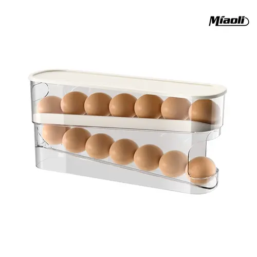 MiAoLi Automatic Rolling Egg Holder - Transparent Kitchen Fridge Organization Storage Container, Refrigerator & Countertop Large Appliance Accessory (3.35"x3.74"x11.02") 1 Pack