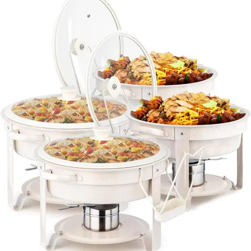 ROVSUN 5QT Chafing Dishes for Buffet 4 Pack, [Game Changer Maifanite-Coated] Chafing Dish Buffet Set, Chafers and Buffet Warmers Sets with Lid Holder, Naturally Elegant for Party Wedding Event