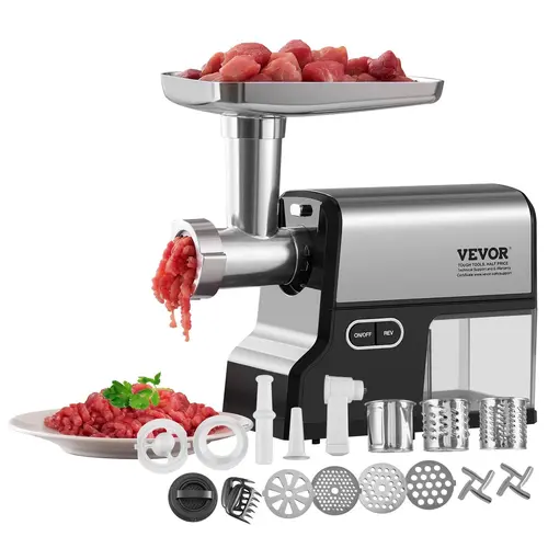 【Summerfinds】VEVOR Meat Grinder,  3 Lbs/Min Capacity Electric Meat Grinders with Blade, Grinding Plate, Sausage Maker, Kubbe Kit, Burger Press, Chopper Attachment, Stainless Steel Meat Mincer for Home Kitchen