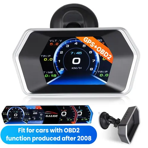 OBD2+GPS 3'' Head-Up Digital Dashboard Speedometer for OBD2-enabled Cars (2008+) Gauge Speedometer,  Supports KM/H & MPH, OBD Multifunction LCD Display,SummerVibes