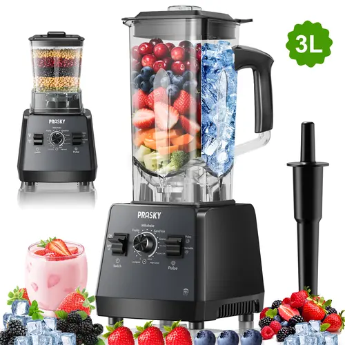 Prasky Pro 3L/102Oz Blender, 2cup, Smoothies Blenders, Max.2400Watts/1000Watts Blender and Grinder Combo 25000RPM Powerful Kitchen Blender  BPA Free 2 Containers Countertop Blenders Ice Crushing, Juice  prasky professional blender summerwins