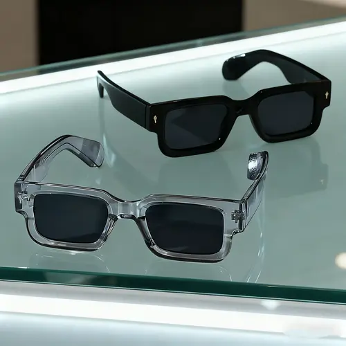2-Pack Y2K Trendy Retro Square Sunglasses Black & Clear Transparent Frames UV400 Protection Lightweight Comfort Ideal for Travel Summer Beach Trips & Streetwear Unisex Polarized,summer outifit,travel essentials
