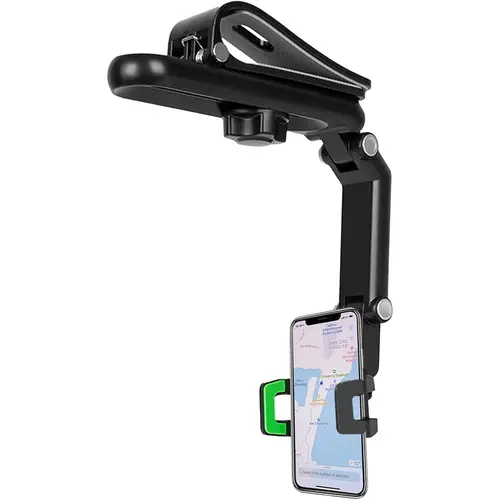 Clamp-On Universal Car Phone Mount - Car Mirror Accessory, Dual-Purpose for Sun Visor and Rearview Mirror, Secure Universal Fit for Multiple Scenarios
