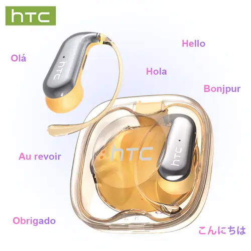 HTC NE38 OWS AI Translation Audio Earbuds - Multifunctional Earbuds, Wireless Bluetooth 6.0, 134-Language Real-Time Translation, Includes App, IPX5 Water Resistant, Hi-Fi Sound, Built-In Mic, Hands-Free Calls, Ideal for Exercise Users, Meetings, Translati