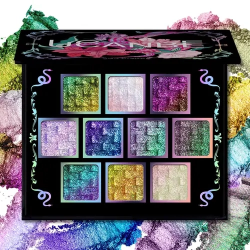 UCANBE Solar Python Multichrome Eyeshadow Palette - 10-Shade Kaleidosc Assorted Shades Eyeshadow, Color-Shifting Metallic, Shimmer Sparkle Palette, Holo Pastels + Gold, Face & Lip Shimmer, Highly Pigmented for Ethereal Eyes, Concerts