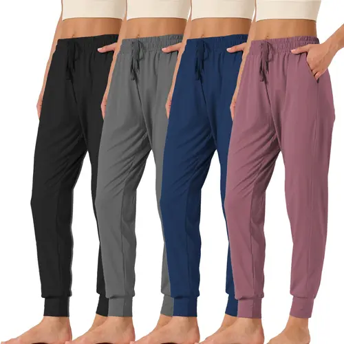 4 Pack High-Waisted Joggers for Women - Stretchy Casual Sweatpants with Pockets, Lightweight Comfy Lounge Pants for Workout, Travel & Everyday Wear