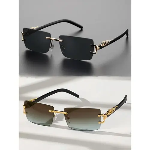 Unisex 2-Pack Rimless Rectangle Sunglasses - UV 400 Protection, Trendy Adult Nylon Frames, Lightweight Durable Design, Daily Fashion Accessories