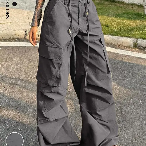 Women's Multi-Pocket Workwear Pants, Casual Streetwear Pants, Adjustable Drawstring, Loose-Fitting Trousers for All Seasons