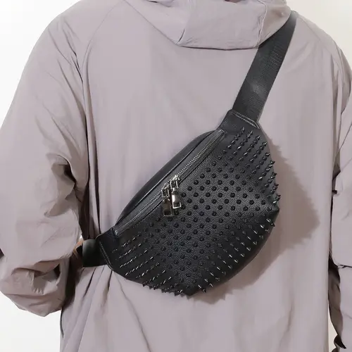 Men's Waist Bag Chest Pack Adjustable Strap Running Commute Sports Outdoor Trendy Rivet Zipper Streetwear Back to School Backpack Casual Waist Bag Waist Packs Waist Hip Bag