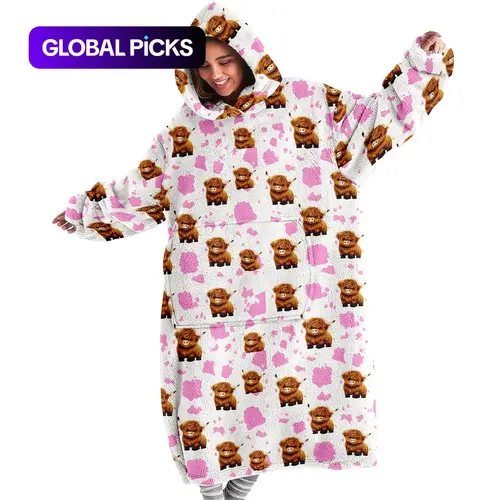 hoodie blanket，Wearable Blanket，Cute Highland Cow Print Design Wearable Blanket Hoodie, Warm and Cozy Unisex Adult Hooded Sweatshirt, Perfect Holiday Gift，Christmas Gift,Valentine's Day gift