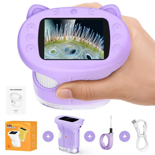 [2027 Upgrade] SEEKID Handheld Digital Portable Kids Microscope with Built-in Photo & Video Camera, 2.4in Screen, 1000X Magnification, 100m Telescope, 3-Level LED Light, STEM Interactive Science & Technology Toy Gift for Ages 3-12, Handheld Digital Micros