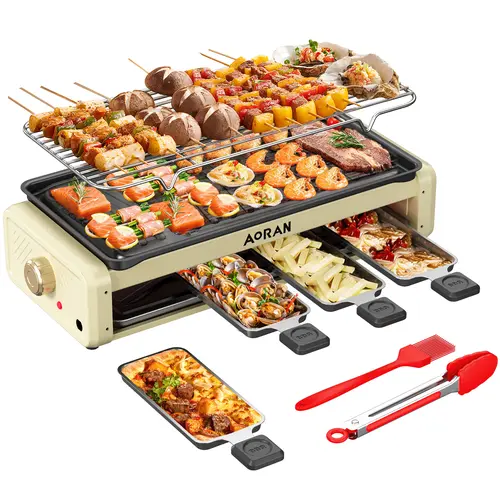 AORAN 1800W 2 In 1 Electric Indoor Grill & Griddle Combo - Table Top Countertop Teppanyaki Grill, Non-Stick Removable Plate, Temperature Control, Smokeless for Family Meals, Perfectly Cooked Dishes, Dual Cooking Function, Table Top Grill