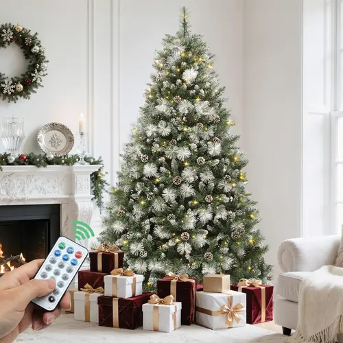 【Christmas in July】YITAHOME 4.5/6/6.5/7.5FT Christmas Tree, scoth pine/Light Bulbs Flocked, Artificial Christmas Tree,  for Home Party Decoration, Home Decor, Pvc