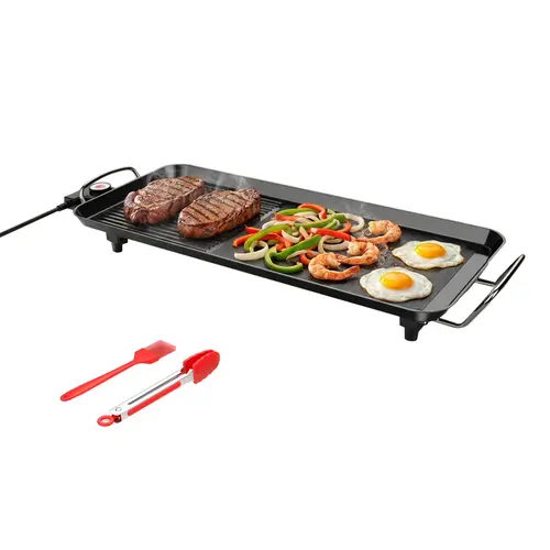 AORAN Indoor Smokeless Electric Teppanyaki Grill and Griddle - Nonstick Coating Flat Top Griddle, Tabletop Indoor Grill Cooktops, Adjustable Temperature Setting, Cord-Included for Cleaner Home Cooking, Nonstick Coating Griddle