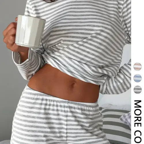 Women's Casual Striped Shorts Set, 2 Piece, Comfortable and Stylish, Perfect for Daily Wear, Ladies Fashion Clothing