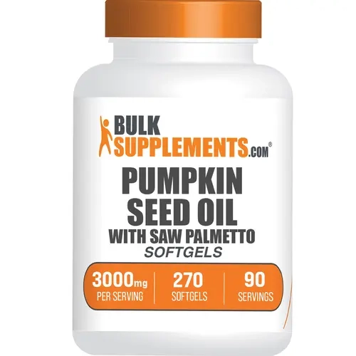 BulkSupplements Pumpkin Seed Oil with Saw Palmetto Softgels - 3000mg per Serving, Dietary Botanical Extracts, Adult Selfcare, Healthy Hair & Body Support, Unflavored, Additive-Free, Prop 65 Safe, Sugar & Gluten-Free (270 Softgels, 90 Servings)