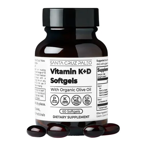 Santa Cruz Paleo Vitamin K2 + D3 Softgels - 60 Servings - Supports Heart & Bone Health - Daily Supplement for Men and Women with Organic Olive Oil, Vitamin K1 and K2 - Gluten Free, Sugar Free, Paleo, Keto