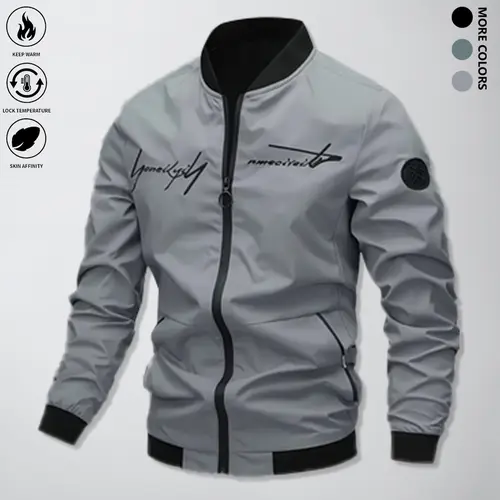 Men's Fitted Windproof Hooded Coat - Waterproof Warm Long Sleeves Male Wear Outerwear, Pull-On Design, Drawstring, Zip-Up Front, Zipper Pockets, Letter Print for Outdoor Activities