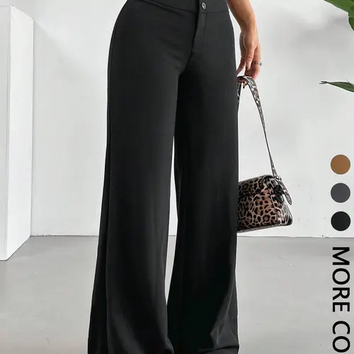 Valentine's Day Women's High Waist Flare Straight Leg Pants, Plain Color Basic Casual Flared Trousers, Comfortable Fit for Daily Wear, Stylish Ladies' Clothing, Bottoms