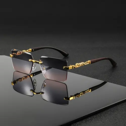 Men's Rimless Square Metal Glasses, Stylish Glasses, Vintage Elegant Luxury Style, Perfect for Daily Commute, Driving, Vacation and Afternoon Tea