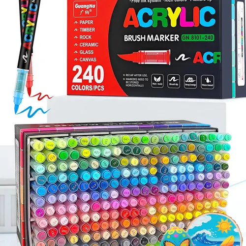 GuangNa A/S Acrylic Paint Markers Brush Tip Quick-Drying Waterproof Ink for Rock Wood Canvas Glass Ceramic Metal Art Crafts Supplies Gift